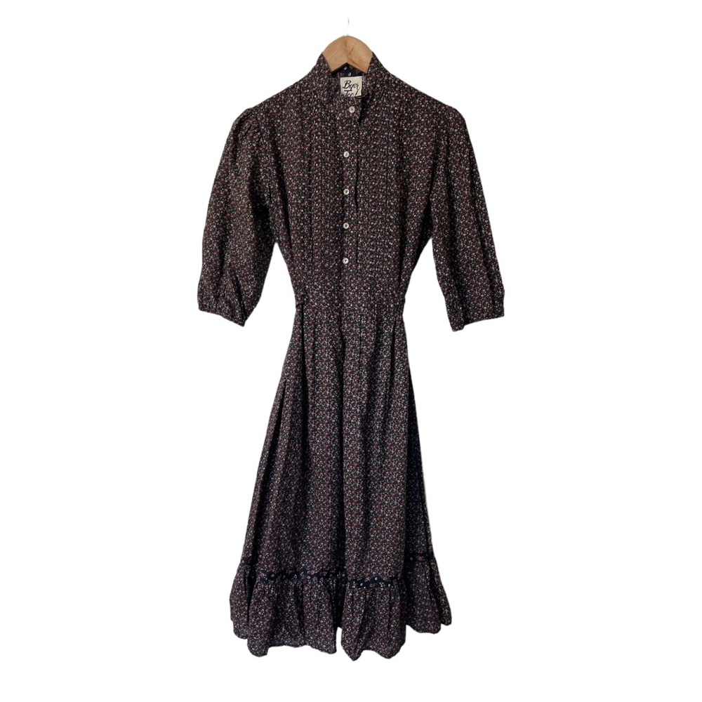 Vintage 70s Byer Too Floral Gunne Prairie Dress Sax 11